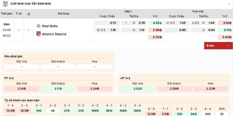 Soi Kèo Trận Đấu Betis Vs Atletico Madrid Lúc 3h00 Ngày 6/2/2026 - La Liga 3 Nhận định về kèo của trận Betis vs Atletico Madrid lúc 3h ngày 6/2/2026